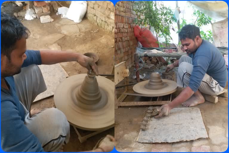 People buying clay lamps on the occasion of Diwali in Noida