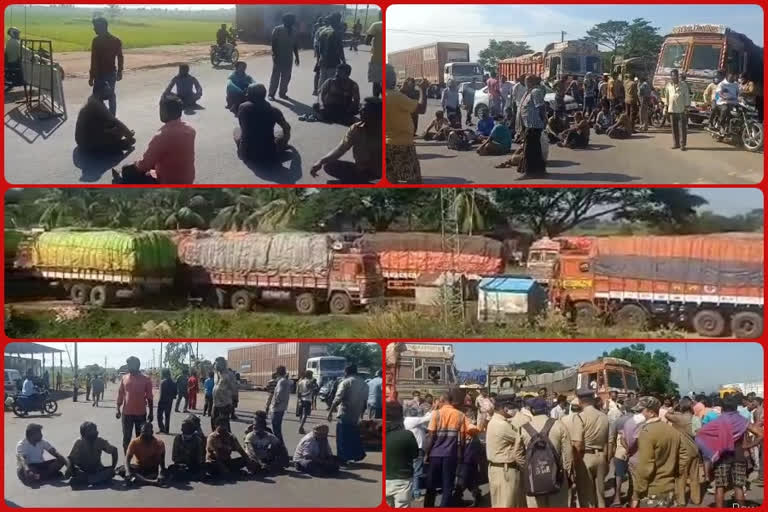 Lorry drivers protest At Purushottapuram