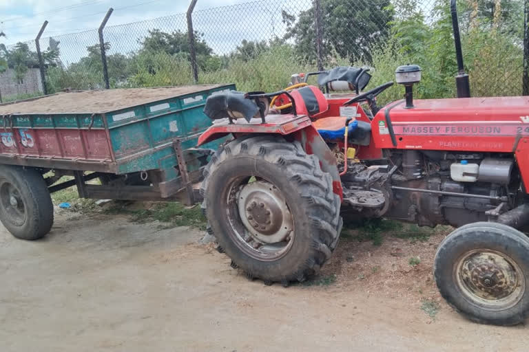 Seizure of a tractor moving sand illegally at kalwal in narayanapet district