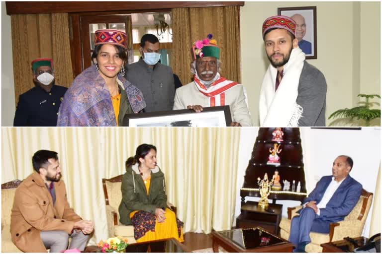 Saina Nehwal and P Kashyap meet Governor Bandaru Dattatreya