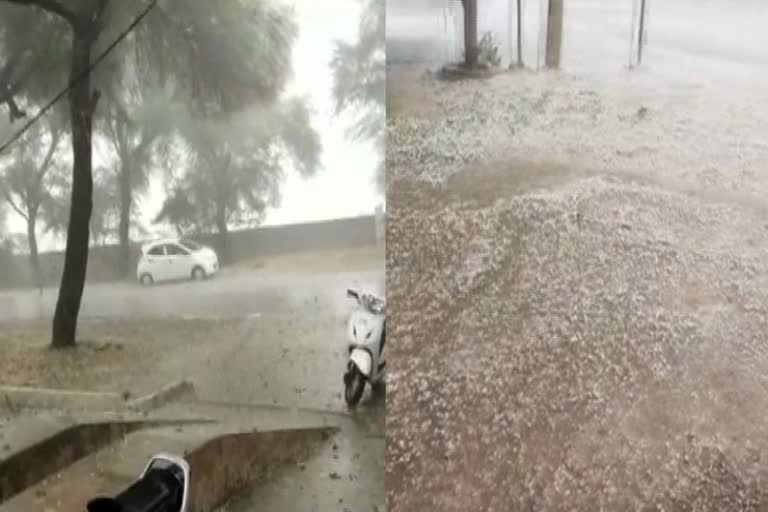 Hailstone and rain in hisar