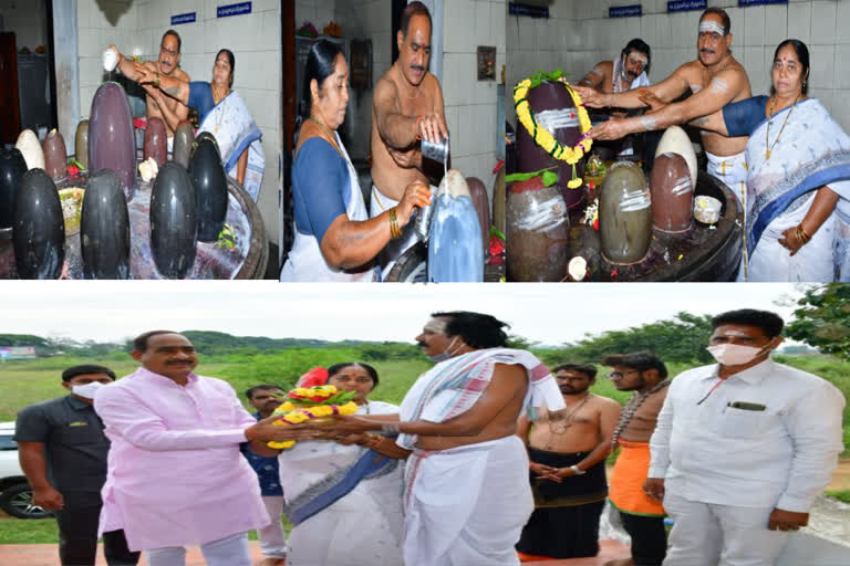 Shiva pujas in temples on the first day of katrhika month- MLA couple participating