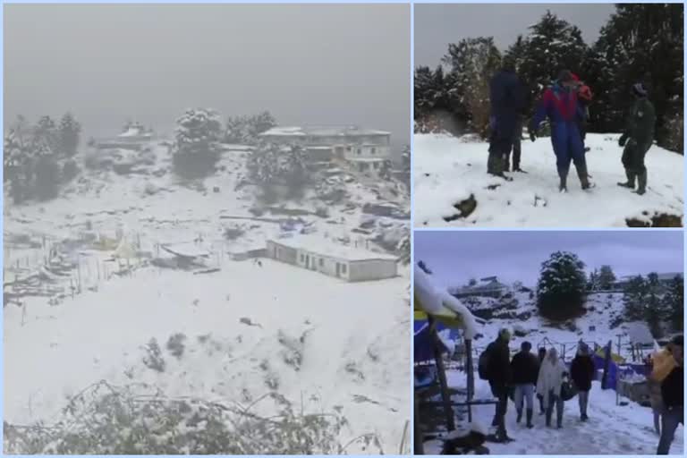 Tourists enjoy snowfall in Kufri