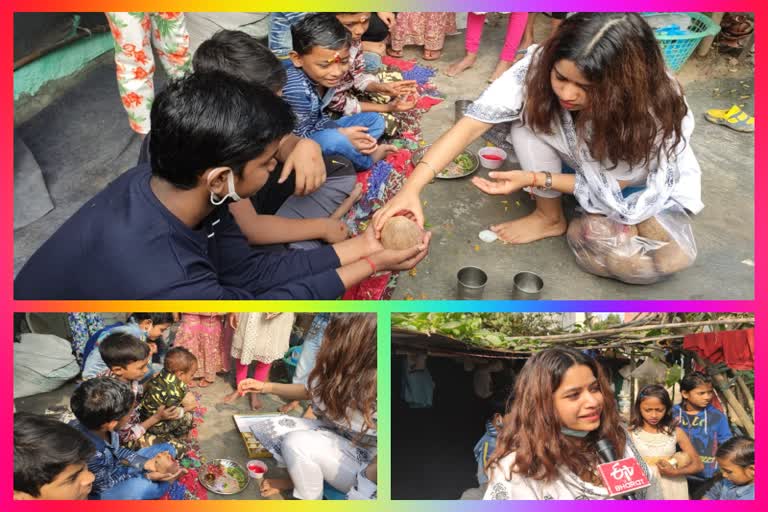 Social worker Preeti Jha celebrates Bhaiya Dooj with poor children in Freedom fighter colony