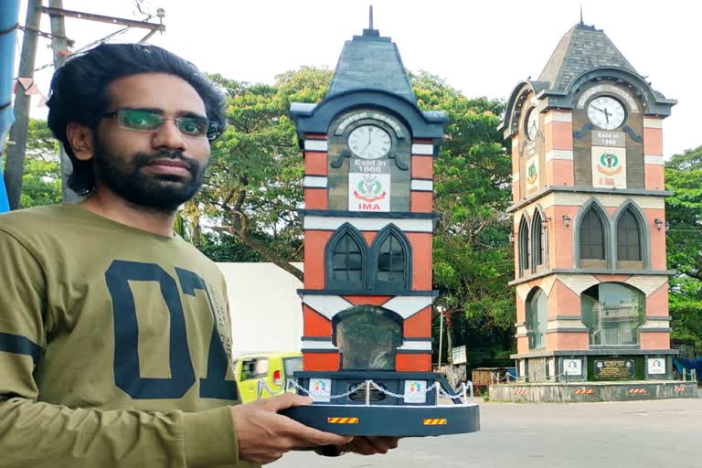 model of the clock tower  clock tower in Kannur  Ashwak made a model of the clock tower  ക്ലോക്ക് ടവറിന്‍റെ മാതൃക  കണ്ണൂർ സ്വദേശി അശ്വാക്ക്  ഐ.എം.എ