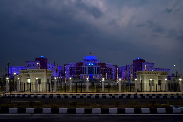 Jharkhand Assembly building illuminated with blue light on World Children's Day