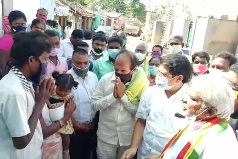 Tdp leaders visiting Dalit youth family members