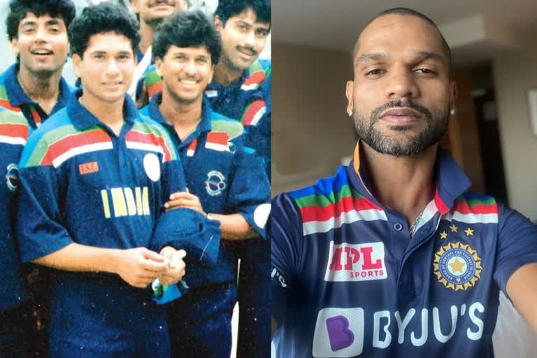 shikhar dhawan in retro jersey for australia tour