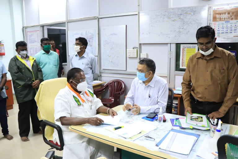 puducherry cm visit to disaster management rescue office