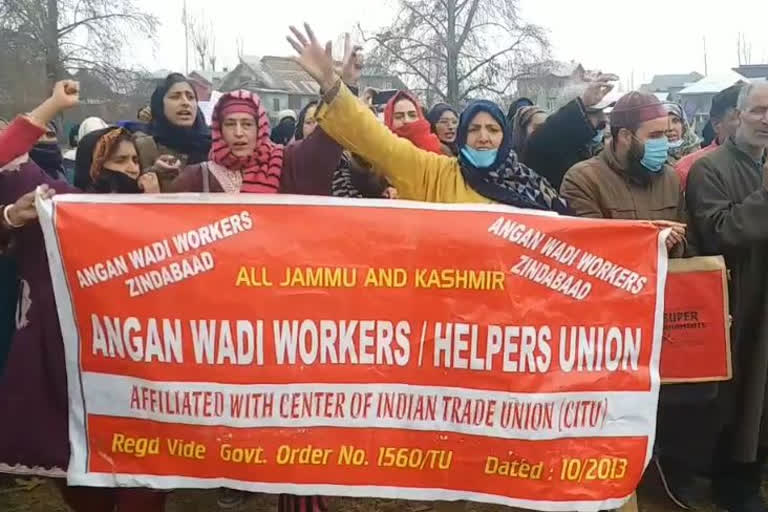 temporary employees protest under citu in anantnag