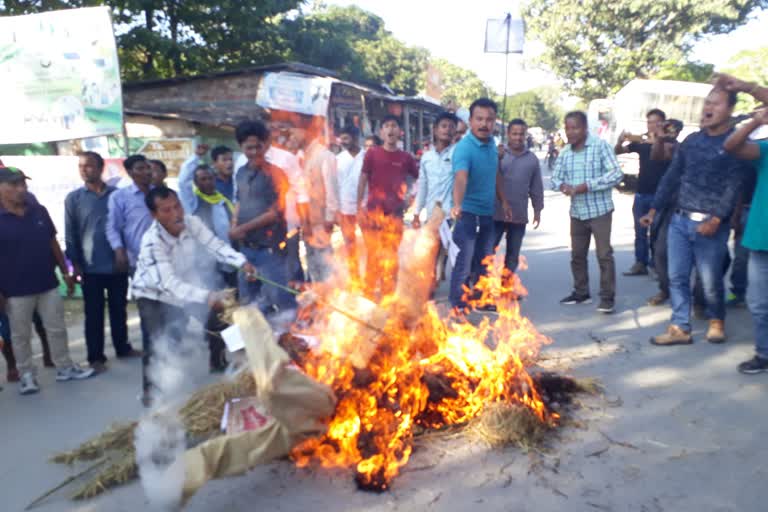 Effigy of himanta biswa sarma burn in baksa assam etv bharat news