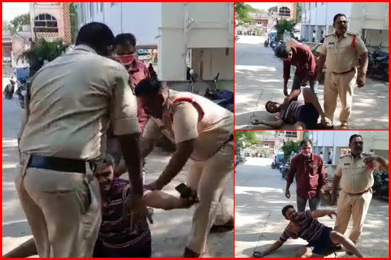 Police attack on a man protesting in front of tadepalli police station