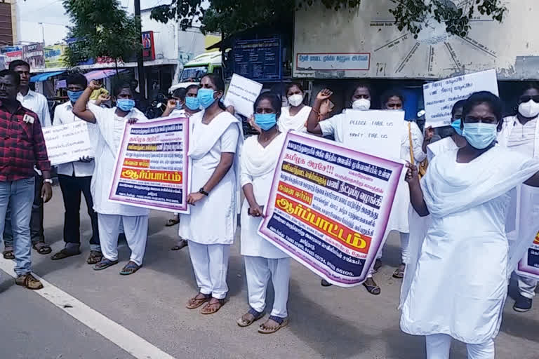 Dismissed nurses involved in an attention-grabbing demonstration in theni