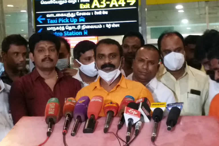 L Murugan at Chennai airport