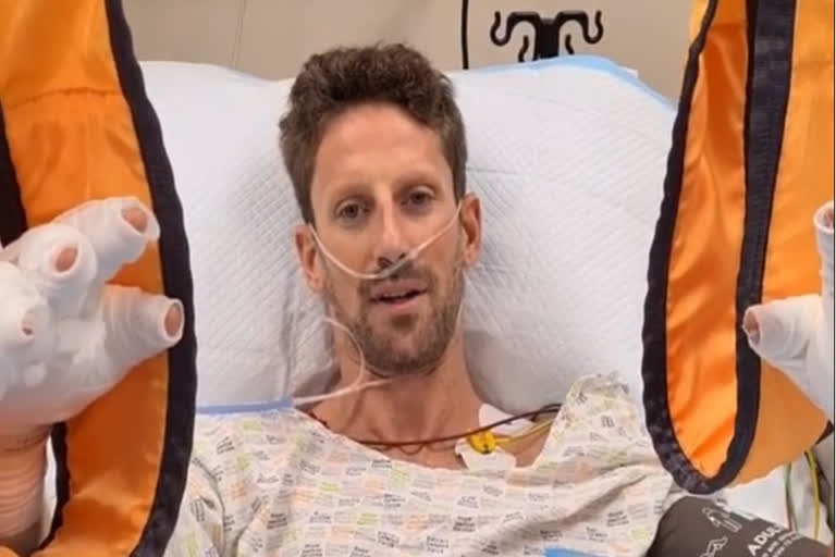 Romain Grosjean says he's "OK" in hospital after horrifying crash in Bahrain