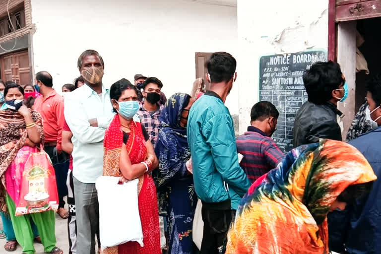 Crowd of people at the ration shop