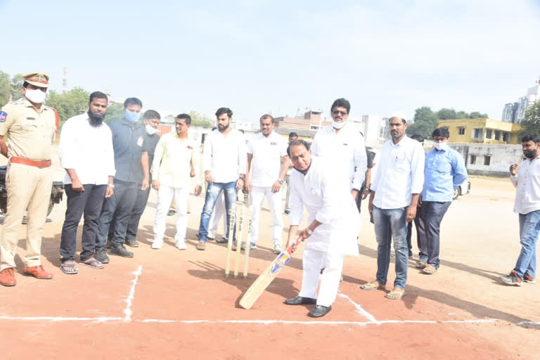 minister indrakaran reddy started cricket tournament in nirmal