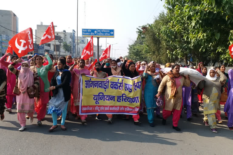 Anganwadi Workers protested kaithal