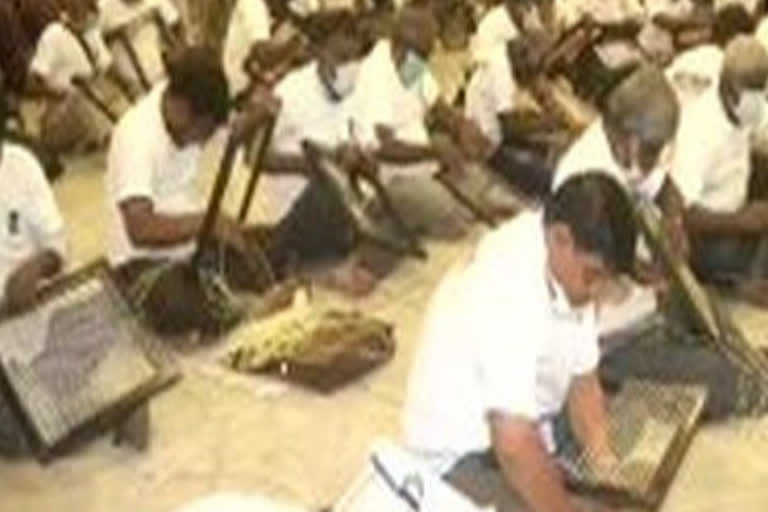 Visually challenged people attempt world record by weaving