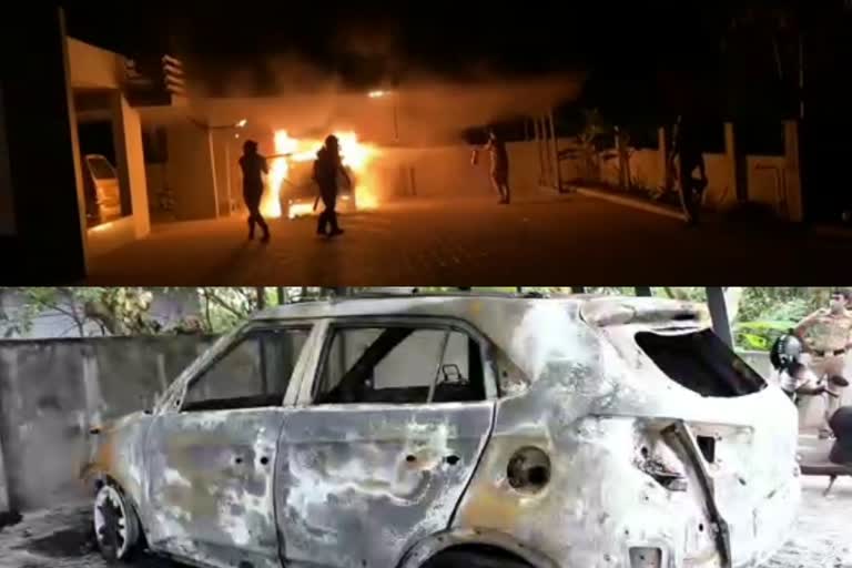 parked car set ablaze in kannur  kannur  kannur crime news  crime latest news  കണ്ണൂരില്‍ വീട്ടിൽ നിർത്തിയിട്ട കാർ തീയിട്ട് നശിപ്പിച്ചു  കണ്ണൂര്‍  കണ്ണൂര്‍ പ്രാദേശിക വാര്‍ത്തകള്‍  ക്രൈം ന്യൂസ്