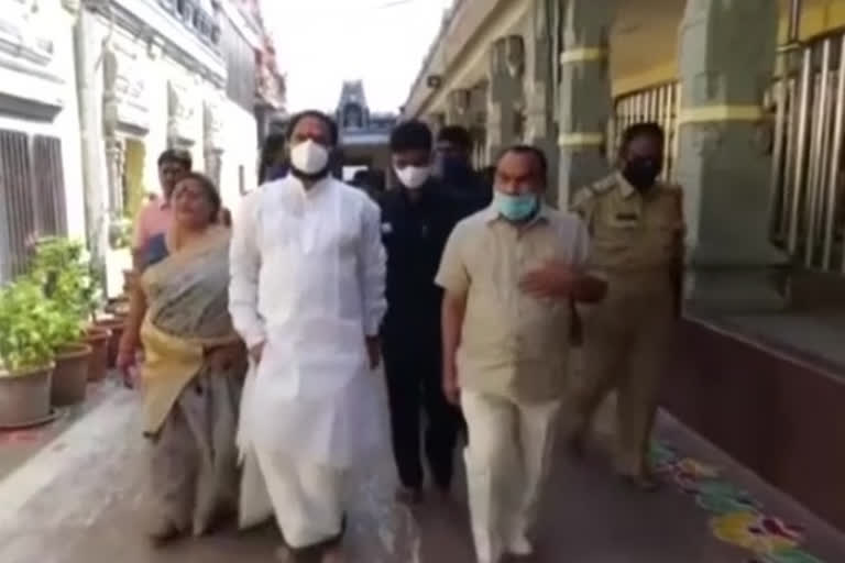 Speaker couple visiting Bezawada Durgamma temple