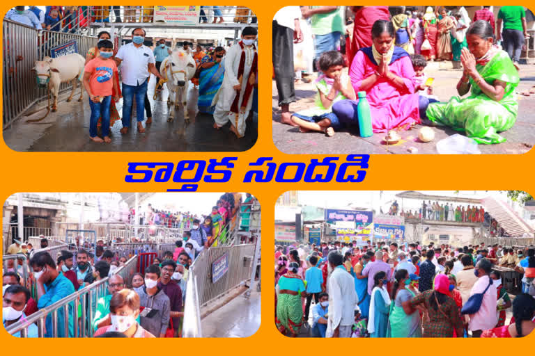 huge no of devotees in Vemulawada Sri Rajarajeshwari Temple in rajanna siricilla dist