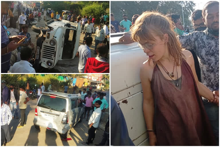 foreign-girl made and accident in karad satara