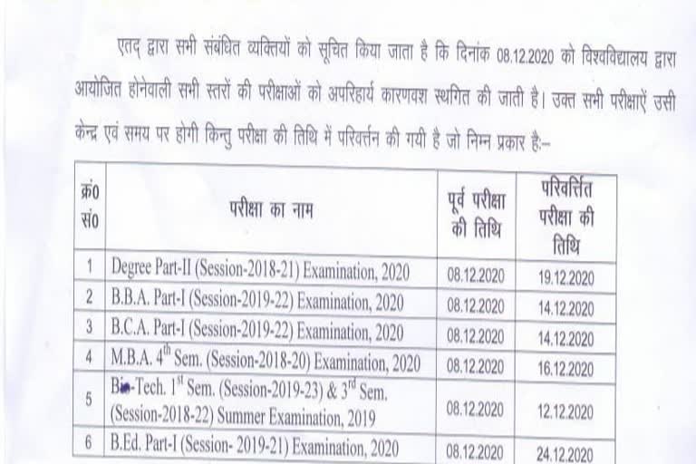 ललित नारायण विश्वविद्यालय की परीक्षा रद्द