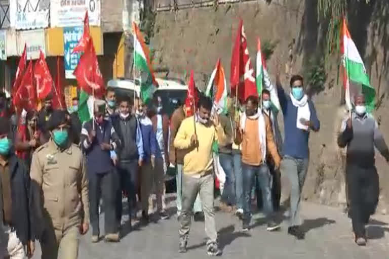 Congress and CITU joint protest against agricultural legislation in Nahan