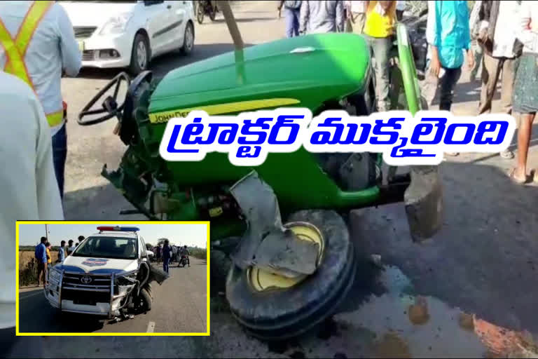 police vehicle and tractor accident at ganapuram mandal