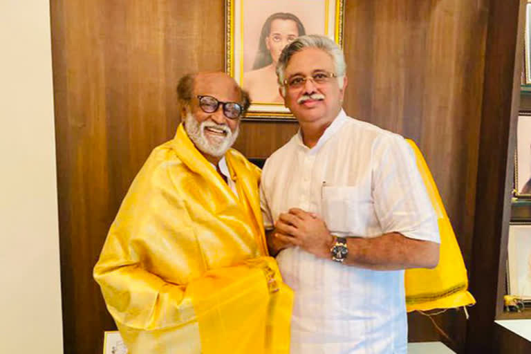 Actor Rajinikanth meet Arjuna Murthy at Raghavendra Mandapam