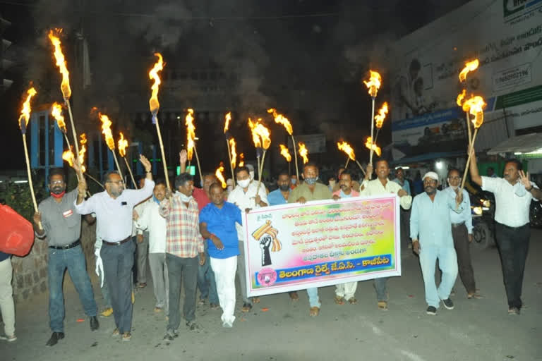 Protest with Torches at the kazipet railway station