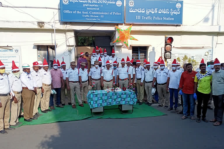 Semi Christmas celebrations at Vijayawada Third Urban Traffic Police Station