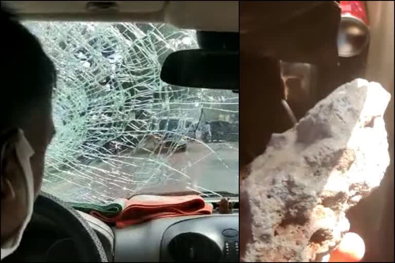 Stones hurled at J P Nadda's convoy  J P Nadda's convoy  west bengal  നദ്ദയുടെ വാഹനത്തിന് നേരെ കല്ലേറ്  ബംഗാളിൽ ജെ.പി നദ്ദ  ജെ.പി നദ്ദ