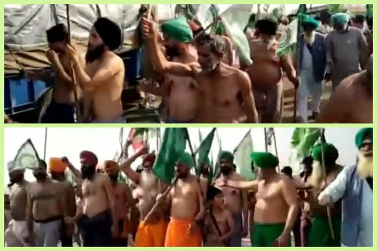 Farmers protest after stripping clothes at Burari Ground in Delhi