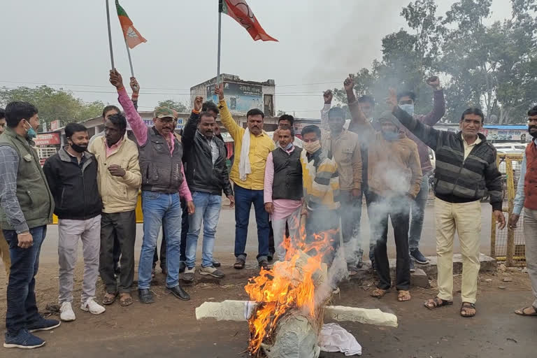 BJP burnt Mamta Banerjee's effigy in Raisen