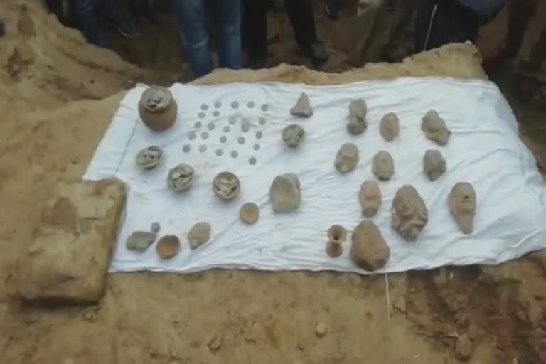 old coins found during excavation in garhwa kot village of mau