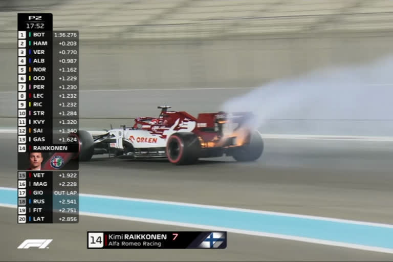 Formula 1  Kimi Raikkonen  Abu Dhabi Grand Prix  എഫ്‌ വണ്‍ തീപിടിത്തം വാര്‍ത്ത  എഫ്‌ വണ്‍ അപകടം വാര്‍ത്ത  f1 fire news  f1 accident news