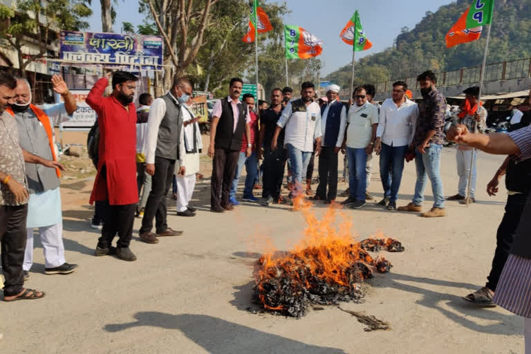 BJYM activists burnt effigy of Mamta Banerjee