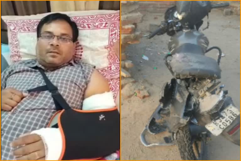 हेलमेट ने बचाई बाइक चालक की जान, Helmet saved life of bike driver