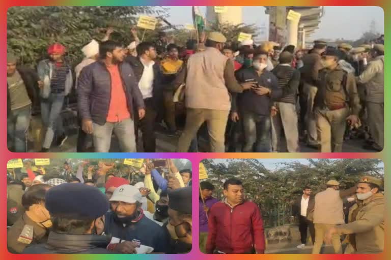 scuffle between agricultural law pros farmer and police in ghaziabad