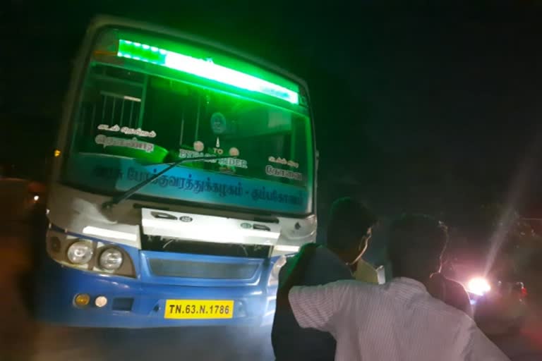 youth death in accident after govt bus hits in karur