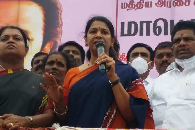 dmk mp kanimozhi protest against hike of gas clynder