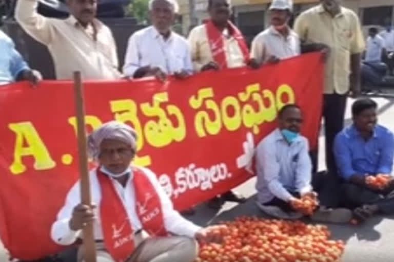 tomato farmers dharna in kurnool district