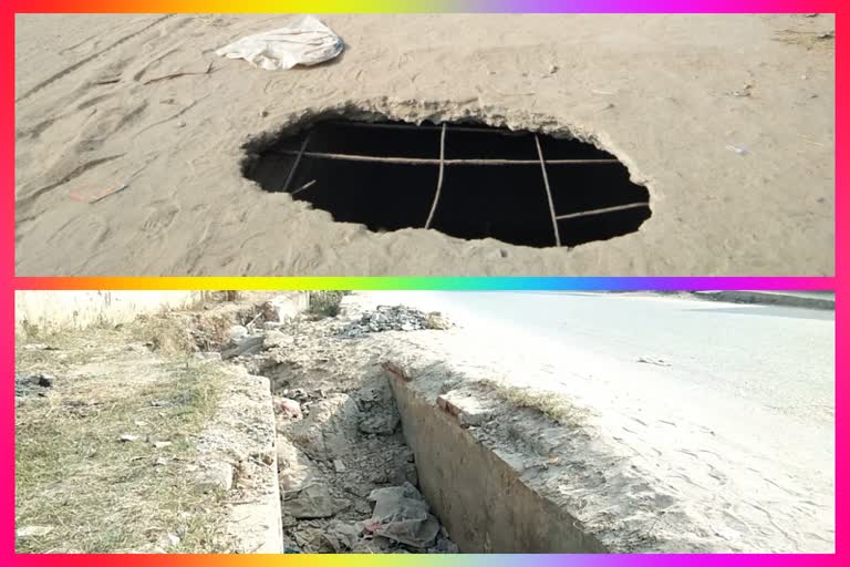 drains and footpath damaged in dwarka