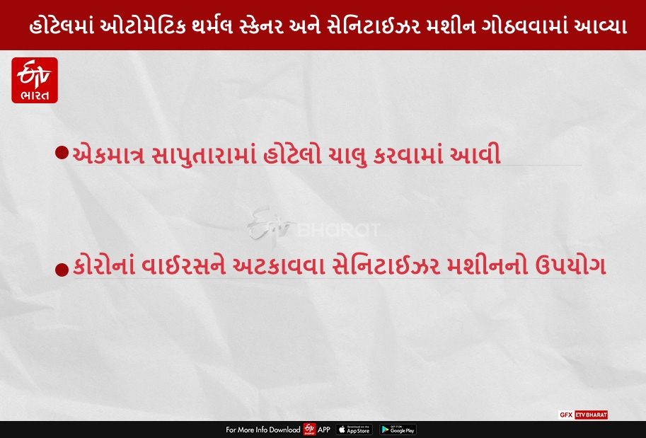 સાપુતારા હોટેલમાં ઓટોમેટિક થર્મલ સ્કેનર અને સેનિટાઈઝર ગોઠવવામાં આવ્યા