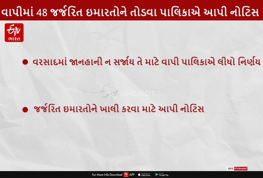 વાપીમાં 48 જર્જરિત ઇમારતોને તોડવા પાલિકાએ આપી નોટિસ