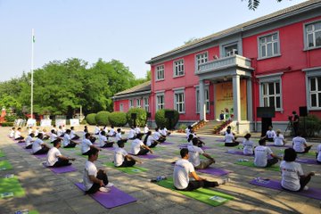 Yogasanas at the Embassy of India in Beijing