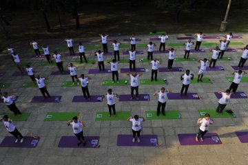 Yogasanas at the Embassy of India in Beijing