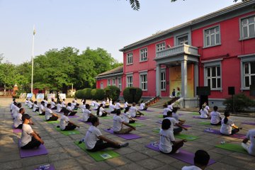 Yogasanas at the Embassy of India in Beijing